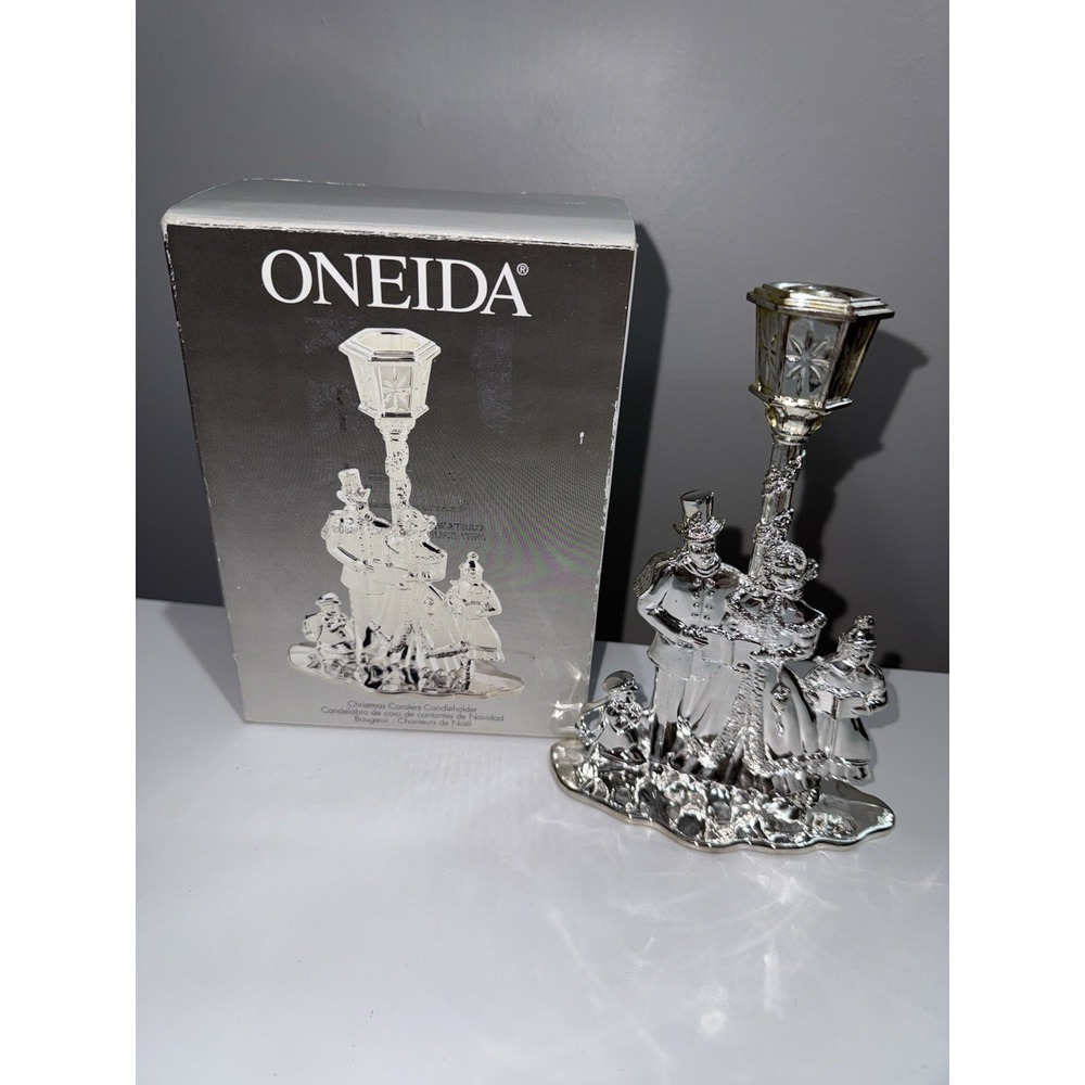 Vtg Christmas Candleholder Carolers Silverplate Mom Dad Kids Dog Oneida Holiday
